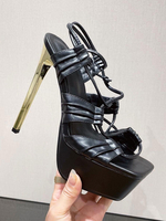 Sandales à lacets à talon aiguille pour femmes Sandales à talons en cuir PU noir
