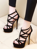 Sandales à plateforme noire talon haut bout ouvert strass chaussures sandales sexy pour femmes