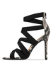 Sandales à talon noir en micro-fibres imprimerie à zip
