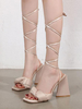 Sandales à talons Abricot Chunky Heel Bout carré Talons à lacets en cuir PU