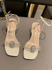 Sandales à talons Abricot Talon épais Bout carré Talons transparents avec bride à la cheville