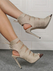 Sandales à talons abricots profonds pour femmes talon aiguille bout ouvert Micro daim bottes dété supérieures