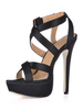Sandales à talons aigus style romain noires en fausse soie