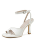 Sandales à talons blanches Talon épais Bout carré Talons en cuir PU avec bride à la cheville