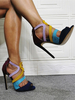 Sandales à talons bleu marine foncé pour femmes talon aiguille bout ouvert micro daim talons dété supérieurs