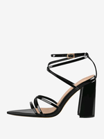 Sandales À Talons Blocs Chaussures Noires À Talons Hauts Brides À Bout Pointu