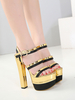 Sandales à talons Blond Chunky Heel Mules à talons en cuir PU