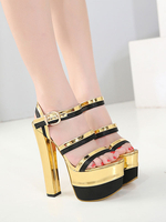 Sandales à talons Blond Chunky Heel Mules à talons en cuir PU