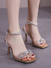 Sandales à talons Blond talon aiguille bout carré PVC supérieur Sexy bride à la cheville talons