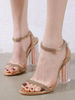 Sandales à Talons Blond Talon Chunky Bout Carré Tissu à Paillettes Bride à la Cheville Talons