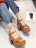 Sandales à talons carrés Café Brun Bout ouvert Criss Cross Ankle Strap Sandal Chaussures pour femmes