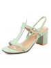 Sandales à talons carrés pour femmes; bout ouvert; type T; chaussures à talons mi-hauts