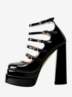 Sandales à talons chaussures femmes bout rond talon épais sandales en cuir PU