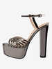 Sandales à talons chaussures femmes bout rond talons épais cuir PU