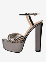 Sandales à talons chaussures femmes bout rond talons épais cuir PU