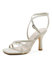 Sandales à talons écru blanc talon chunky bout carré cuir PU bride à la cheville talons