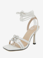 Sandales À Talons Femmes Bout Ouvert Talon Aiguille Chaussures À Lacet En Cuir PU