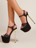 Sandales à talons femmes bout rond talons aiguilles dessus en PU verni