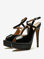 Sandales à talons femmes bride à la cheville bout ouvert Verni PU Sandales