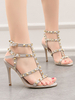 Sandales à talons gris pour femmes talon aiguille bout ouvert en cuir PU talons à bride à la cheville dété