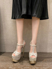 Sandales à Talons Hautes Fins de Soirées Femmes à Cuir Synthétique en Paillettes avec Tressages à Lacets avec Bout Ouvert Unicolore