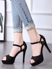 Sandales à Talons Hautes Fins Femmes à Cuir Synthétique en Crôute avec Bout Ouvert Unicolore avec Boucles