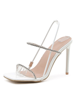 Sandales à Talons Hautes Fins Femmes à Cuir Synthétique en Paillettes avec Bout Ouvert Unicolore Sexy