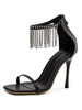 Sandales à Talons Hautes Fins Femmes à Cuir Synthétique en Paillettes Franges avec Bout Ouvert Unicolore Sexy