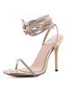 Sandales à Talons Hautes Fins Femmes à Lacets à Cuir Synthétique avec Paillettes avec Bout Ouvert Bicolores Sexy