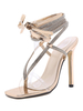 Sandales à Talons Hautes Fins Femmes à Lacets à Cuir Synthétique avec Paillettes avec Bout Ouvert Bicolores Sexy
