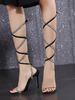 Sandales à Talons Hautes Fins Femmes à Lacets à Cuir Synthétique en Paillettes avec Bout Ouvert Bicolores