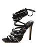Sandales à Talons Hautes Fins Femmes à Lacets à Cuir Synthétique en Paillettes avec Bout Ouvert Bicolores Sexy