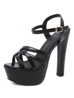 Sandales à Talons Hautes Fins Femmes avec Plateforme à Lacets à Cuir Synthétique avec Bout Ouvert avec Boucles Unicolore