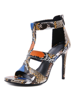 Sandales à Talons Hautes Fins Femmes Imprimés Animal à Cuir Synthétique avec Bout Ouvert Multicolores