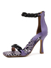 Sandales à Talons Hautes Fins Femmes Imprimés Léopard à Cuir Synthétique avec Bout Ouvert Bicolores avec Boucles Sexy
