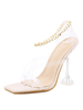 Sandales à Talons Hautes Fins Femmes Transparentes à Lacets avec Boucles Métals avec Bout Ouvert Bicolores Sexy