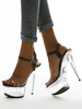Sandales à Talons Hautes Fins Sexy Femmes avec Plateforme Transparents à Cuir Synthétique Vernis avec Bout Ouvert Bicolores