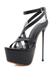 Sandales à Talons Hautes Fins Sexy Femmes avec Plateformes à Cuir Synthétique à Lacets avec Bout Ouvert Unicolore