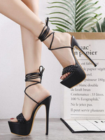 Sandales à Talons Hautes Fins Sexy Femmes avec Plateformes à Cuir Synthétique à Lacets avec Tressages avec Bout Ouvert Unicolore