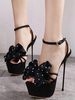 Sandales à Talons Hautes Fins Sexy Femmes avec Plateformes à Cuir Synthétique à Lacets Décors avec Noeud en Pois avec Bout Ouvert Bicolores