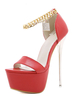 Sandales à Talons Hautes Fins Sexy Femmes avec Plateformes à Cuir Synthétique Décors avec chaîne Métal avec Bout Ouvert Unicolore