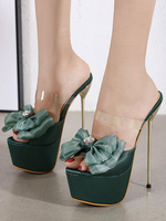 Sandales à Talons Hautes Fins Sexy Femmes avec Plateformes à Cuir Synthétique Décors avec Noeud avec Bout Ouvert Unicolore