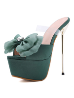 Sandales à Talons Hautes Fins Sexy Femmes avec Plateformes à Cuir Synthétique en Crôute Décors avec Noeud avec Bout Ouvert Unicolore