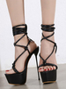 Sandales à Talons Hautes Fins Sexy Femmes avec Plateformes à Cuir Synthétique Vernis à Lacets avec Bout Ouvert Unicolore