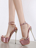 Sandales à Talons Hautes Fins Sexy Femmes avec Plateformes à Cuir Synthétique Vernis à Lacets Décors avec Paillettes avec Bout Ouvert Unicolore