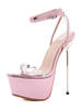 Sandales à Talons Hautes Fins Sexy Femmes avec Plateformes à Cuir Synthétique Vernis à Lacets Décors avec Paillettes avec Bout Ouvert Unicolore