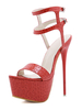 Sandales à Talons Hautes Fins Sexy Femmes avec Plateformes à Cuir Synthétique Vernis Imprimé Animal avec Bout Ouvert Boucle Unicolore
