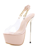Sandales à Talons Hautes Fins Sexy Femmes avec Plateformes Transparents à Cuir Synthétique à Lacets Décors avec Chaînes Métals avec Bout Ouvert Unicolore