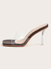 Sandales à Talons Hautes Fins Transparentes Femmes à Cuir Synthétique avec Bout Ouvert à Lacets Unicolore Sandales à Talons Hautes Fins