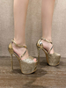 Sandales à Talons Hautes Sexy avec Plateforme à Cuir Synthétique Vernis Cousu en Paillettes avec Bout Ouvert Unicolore